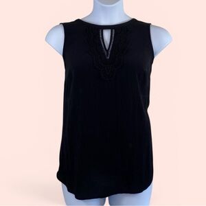 Pale Sky Women’s 1X Black Sleeveless Knit Blouse with Lace Detail